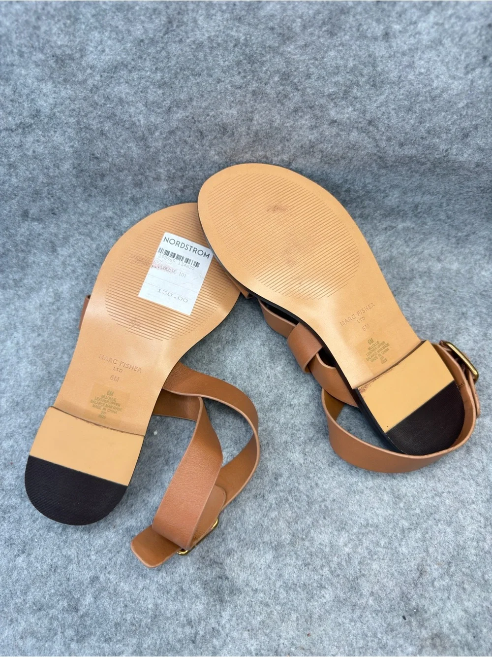 Marc Fisher LTD Women’s Tan Strappy Flat Sandals Size 6M New Nordstrom